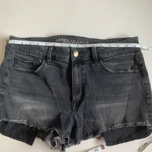 American Eagle 14 Hi-Rise Shortie Black Gray Jean Denim Shorts Distressed Ripped - Picture 4 of 12
